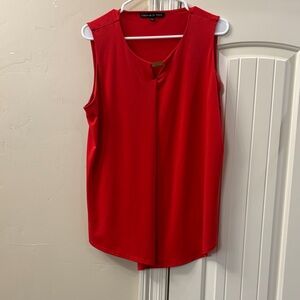 Preston & York Red Sleeveless V-Neck Shell with Metallic Accent